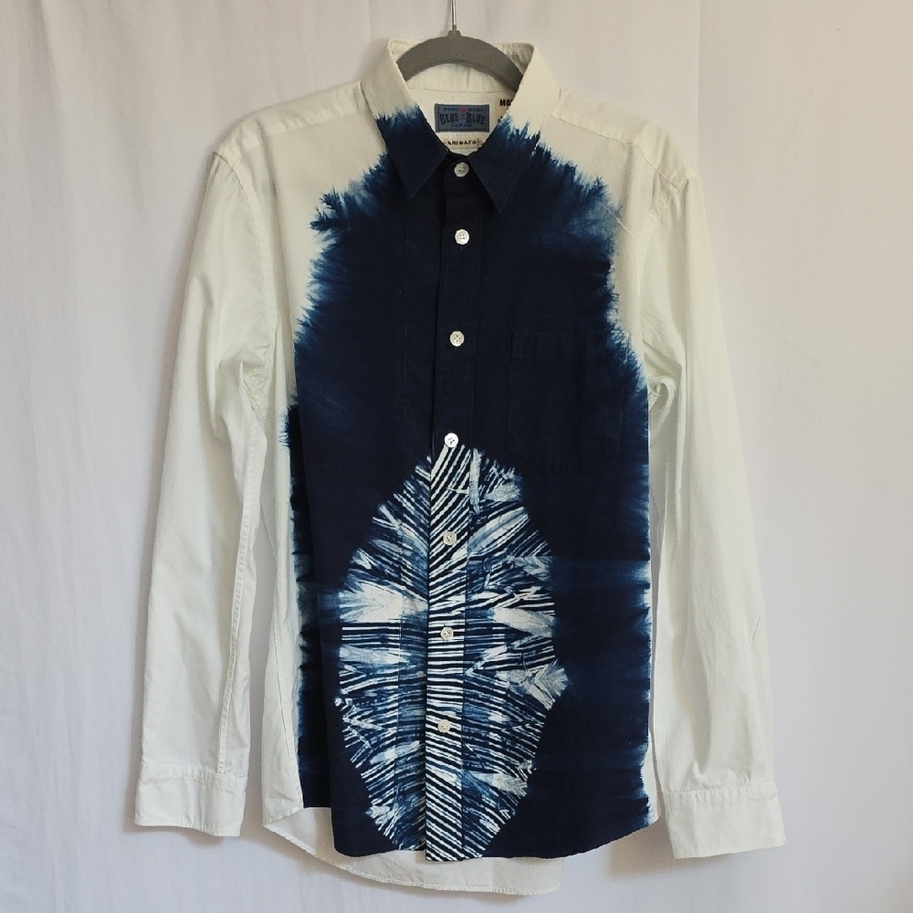 Pure Indigo Blue Blue Japan Arigato Blue & White Mens Cotton Shirt.  Size Medium